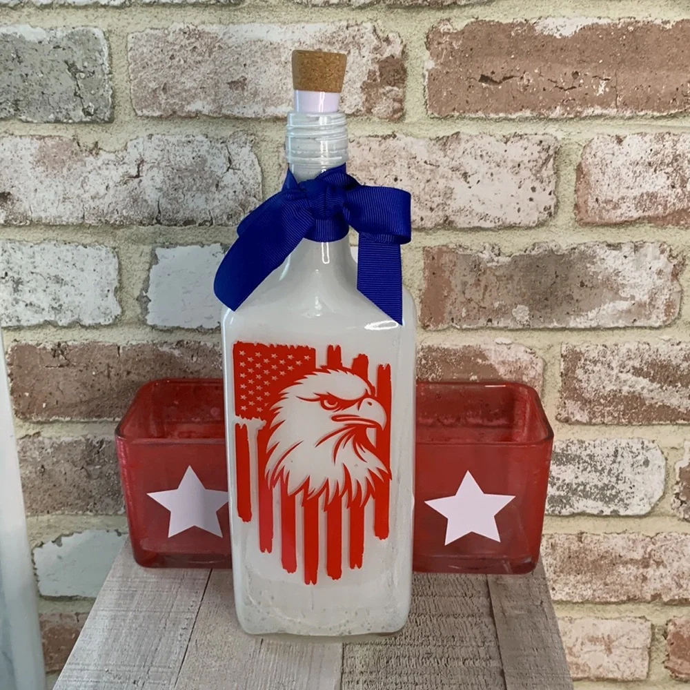 Hand Crafted Patriotic Eagle Lighted Bottle
